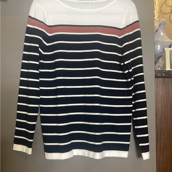 Pink Clover, size M, Black, white, brown, striped sweater. - Picture 3 of 4